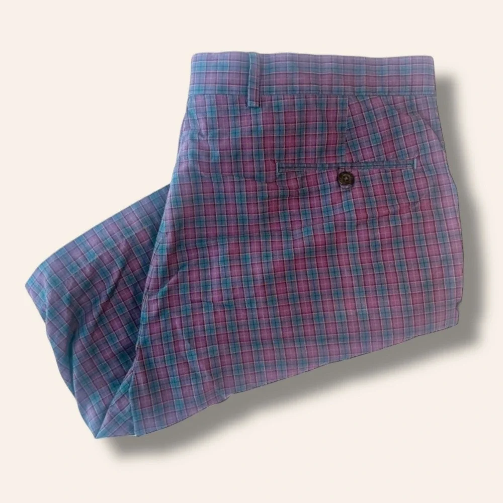 Vintage Polo Golf Ralph Lauren Shorts Mens 40 Purple Teal Plaid Madras Preppy